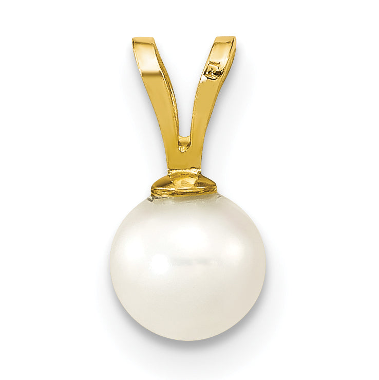 10K Yellow Gold 10K 5-6mm White Round Freshwater Cultured Pearl Pendant