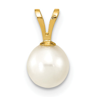 10K Yellow Gold 10K 6-7mm White Round Freshwater Cultured Pearl Pendant