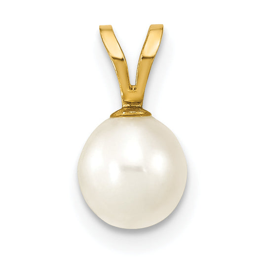 10K Yellow Gold 10K 6-7mm White Round Freshwater Cultured Pearl Pendant