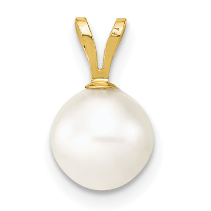 10K Yellow Gold 10K 7-8mm White Round Freshwater Cultured Pearl Pendant