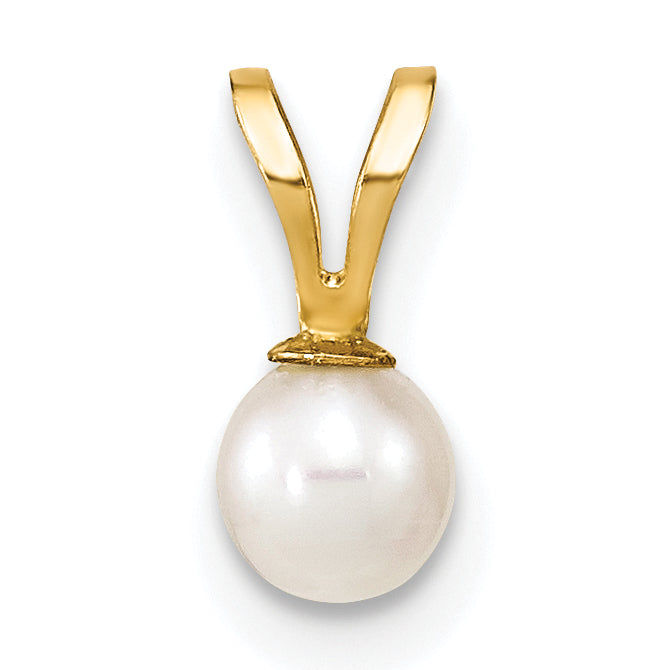 10K Yellow Gold 4-5mm White Round Freshwater Cultured Pearl Pendant
