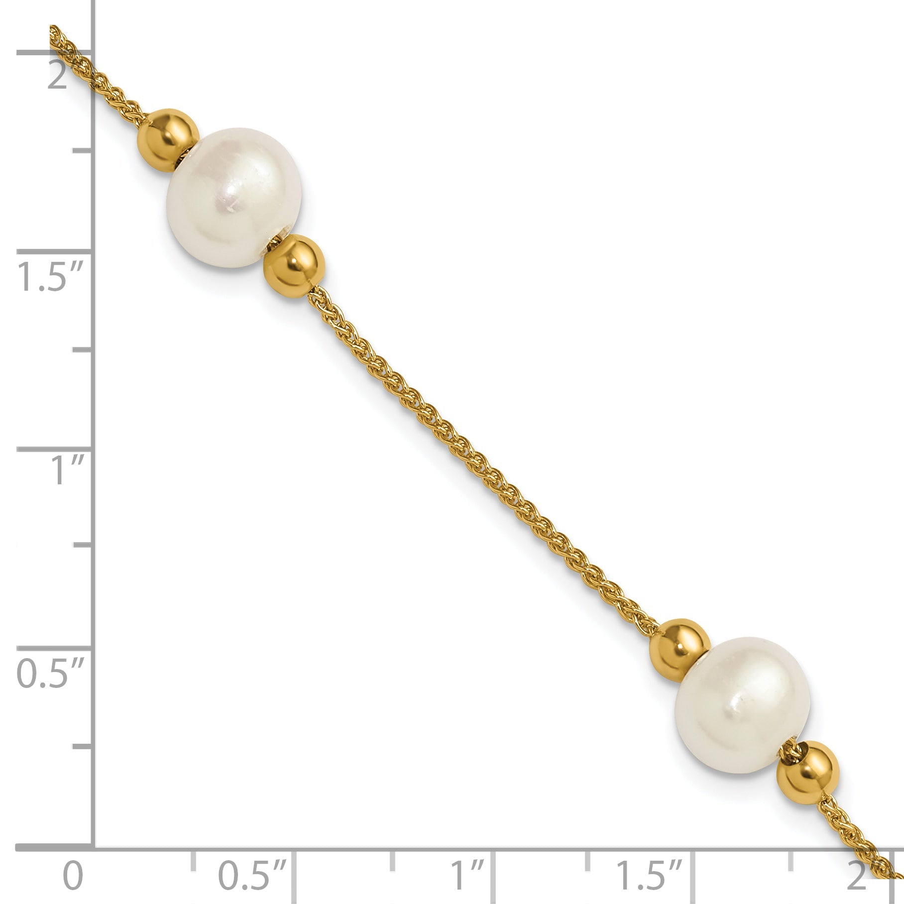 10K Yellow Gold Polished 8-9mm Semi-Round White Freshwater Cultured Pearl 3-Station 7.5 Inch Bracelet