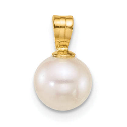 10K Yellow Gold Polished 7-8mm Round White Freshwater Cultured Pearl Pendant