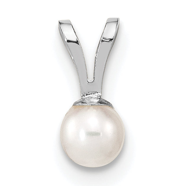10K White Gold 3-4mm Round Freshwater Cultured Pearl Pendant