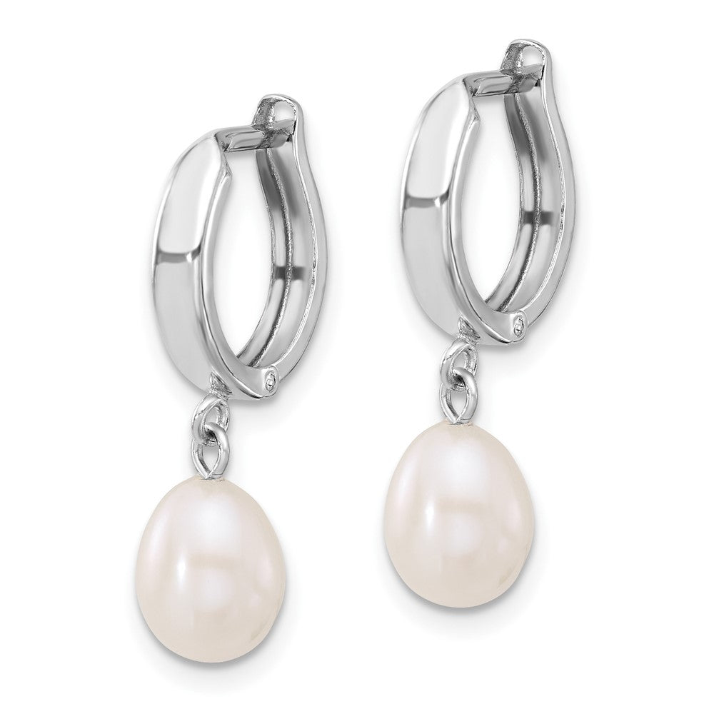 10K White Gold 10K 6-7mm Teardrop Freshwater Cultured Pearl Hoop Dangle Earrings