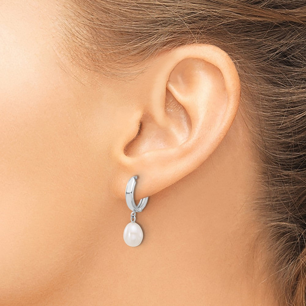 10K White Gold 10K 6-7mm Teardrop Freshwater Cultured Pearl Hoop Dangle Earrings