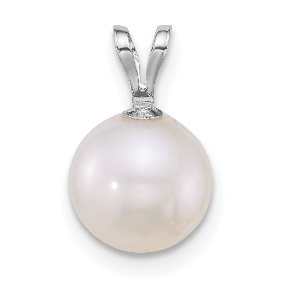 10K White Gold Polished 8-9mm Round Freshwater Cultured Pearl Pendant