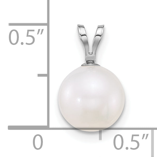 10K White Gold Polished 8-9mm Round Freshwater Cultured Pearl Pendant