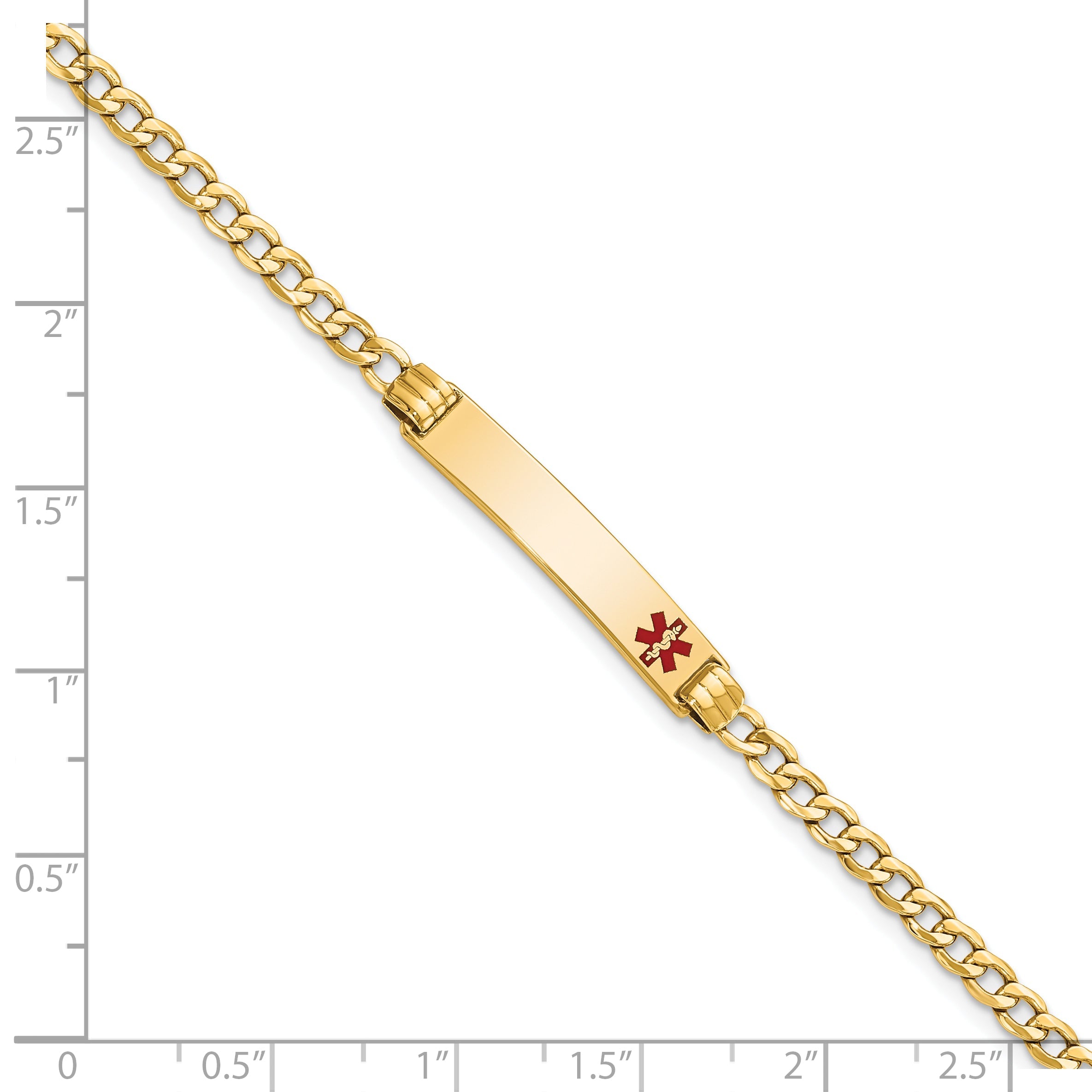 10K Yellow Gold Semi-Solid Medical Red Enamel Cuban Link Id Bracelet
