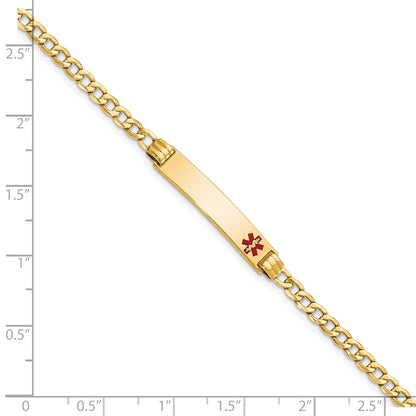 10K Yellow Gold Semi-Solid Medical Red Enamel Cuban Link Id Bracelet