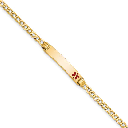 10K Yellow Gold Semi-Solid Medical Red Enamel Cuban Link Id Bracelet