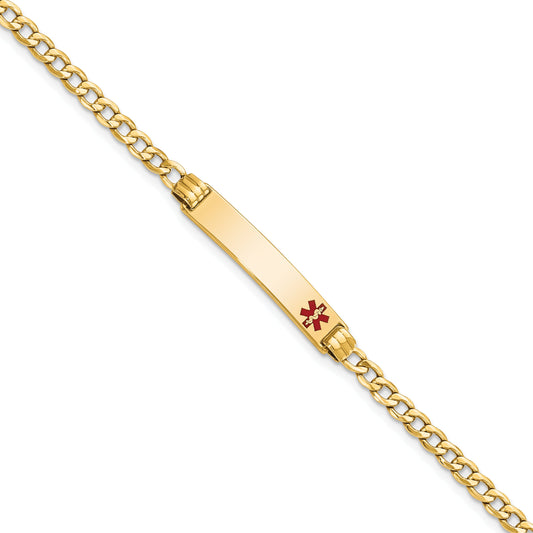 10K Yellow Gold Semi-Solid Medical Red Enamel Cuban Link Id Bracelet