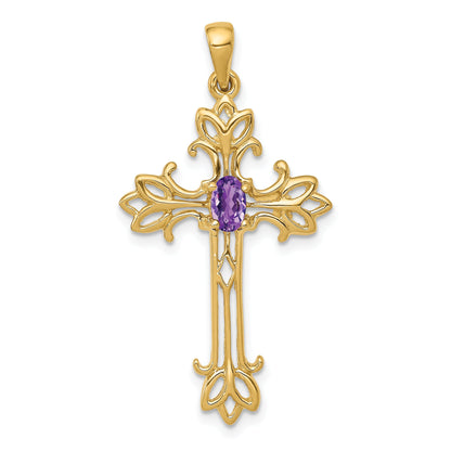 10K Yellow Gold 10K Polished Amethyst Cross Pendant
