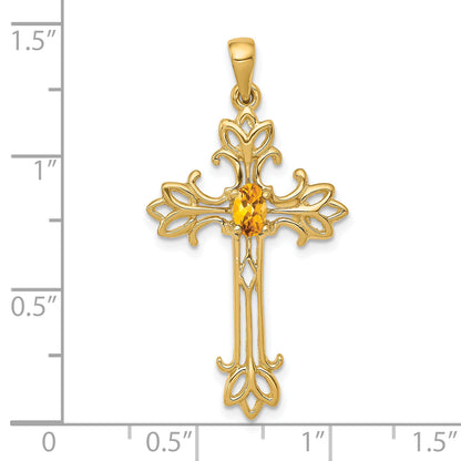 10K Yellow Gold 5X3mm Oval Citrine Cross Pendant