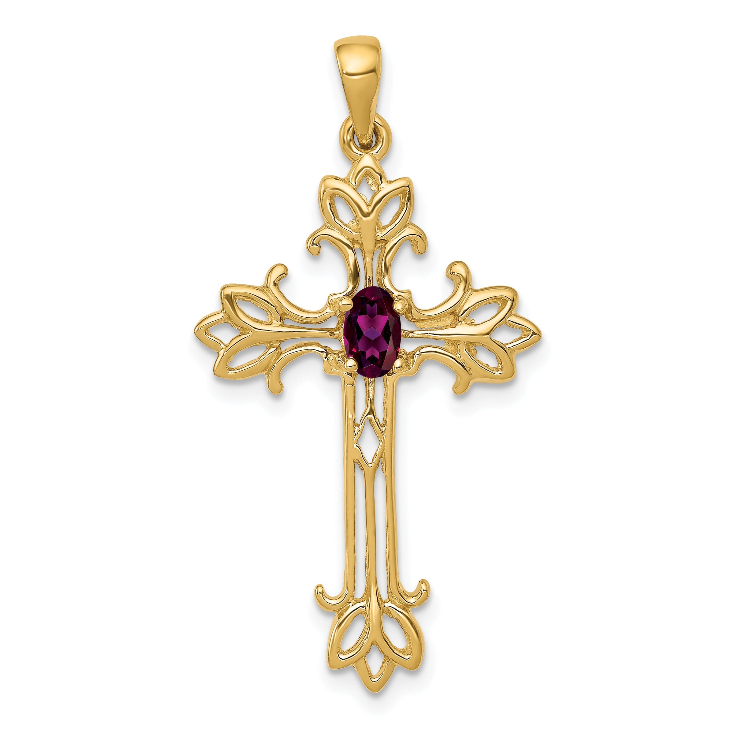 10K Yellow Gold 10K 5X3mm Oval Rhodolite Garnet Cross Pendant