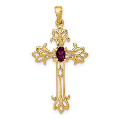 10K Yellow Gold 10K 5X3mm Oval Rhodolite Garnet Cross Pendant
