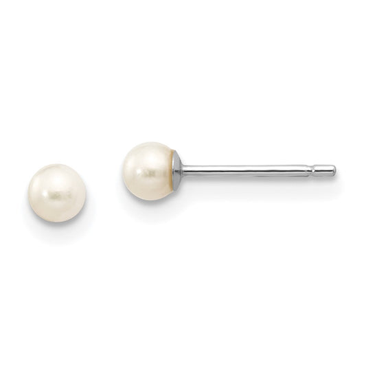 10K White Gold 3-4mm Round Freshwater Cultured Pearl Stud Post Earrings