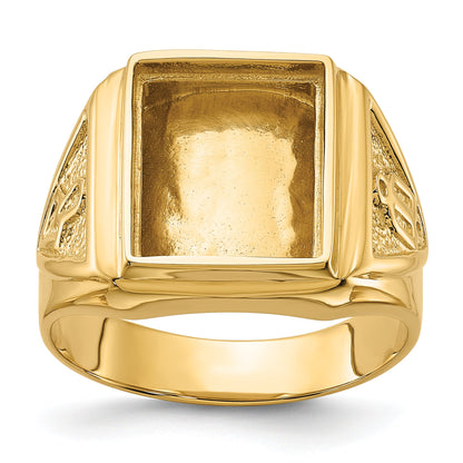 10K Yellow Gold Men'S Polished And Textured Masonic Ring Mounting