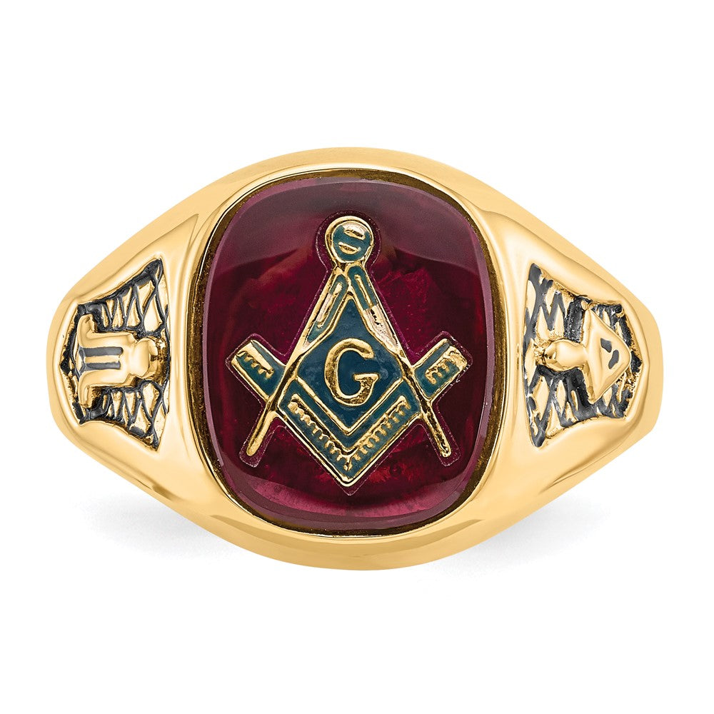 10K Yellow Gold Men'S Polished And Textured Masonic Ring Mounting