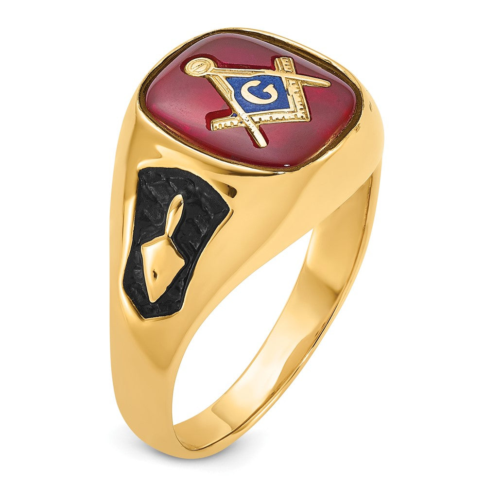 10K Yellow Gold Men'S Polished And Textured Masonic Ring Mounting