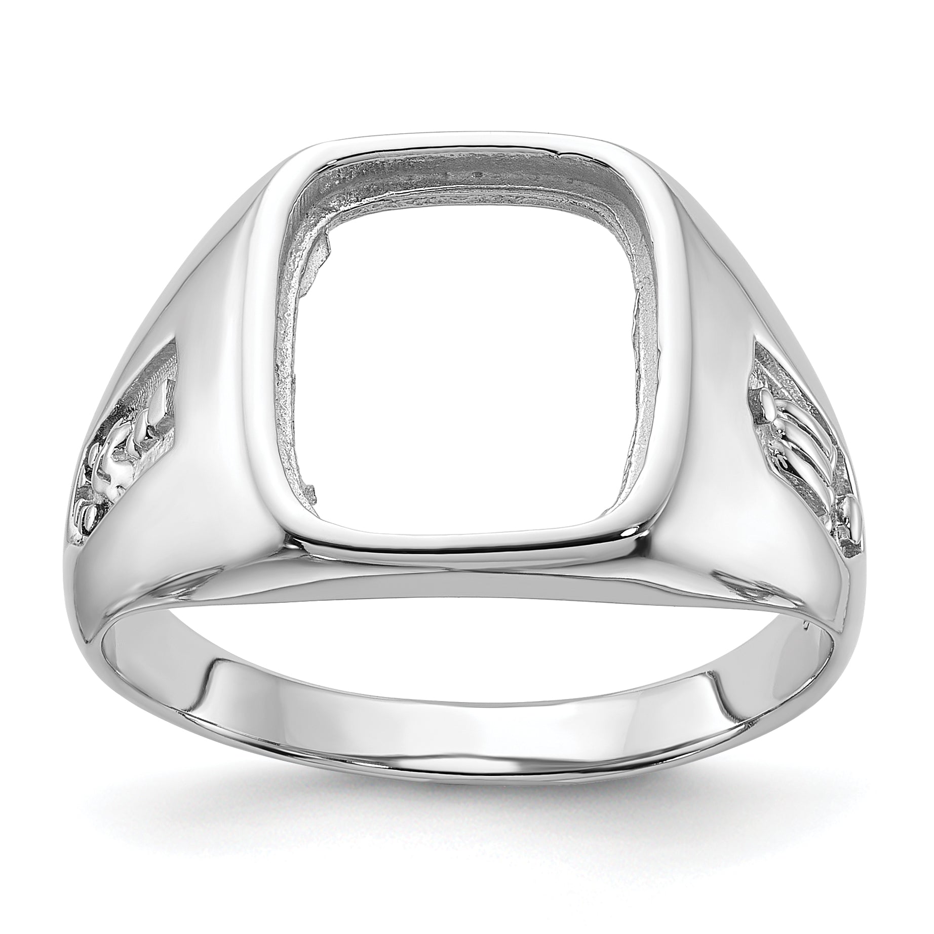 10K White Gold Men'S Polished And Grooved Masonic Ring Mounting