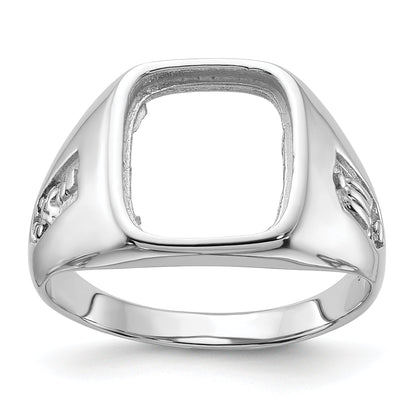 10K White Gold Men'S Polished And Grooved Masonic Ring Mounting