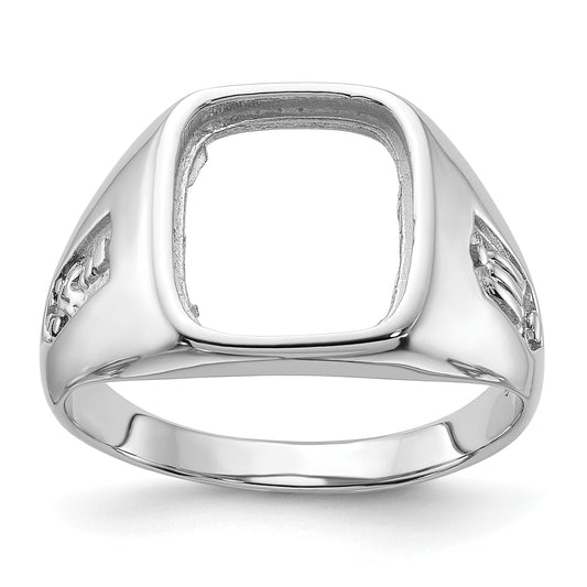 10K White Gold Men'S Polished And Grooved Masonic Ring Mounting