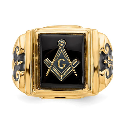 10K Yellow Gold Men'S Polished And Textured Masonic Ring Mounting