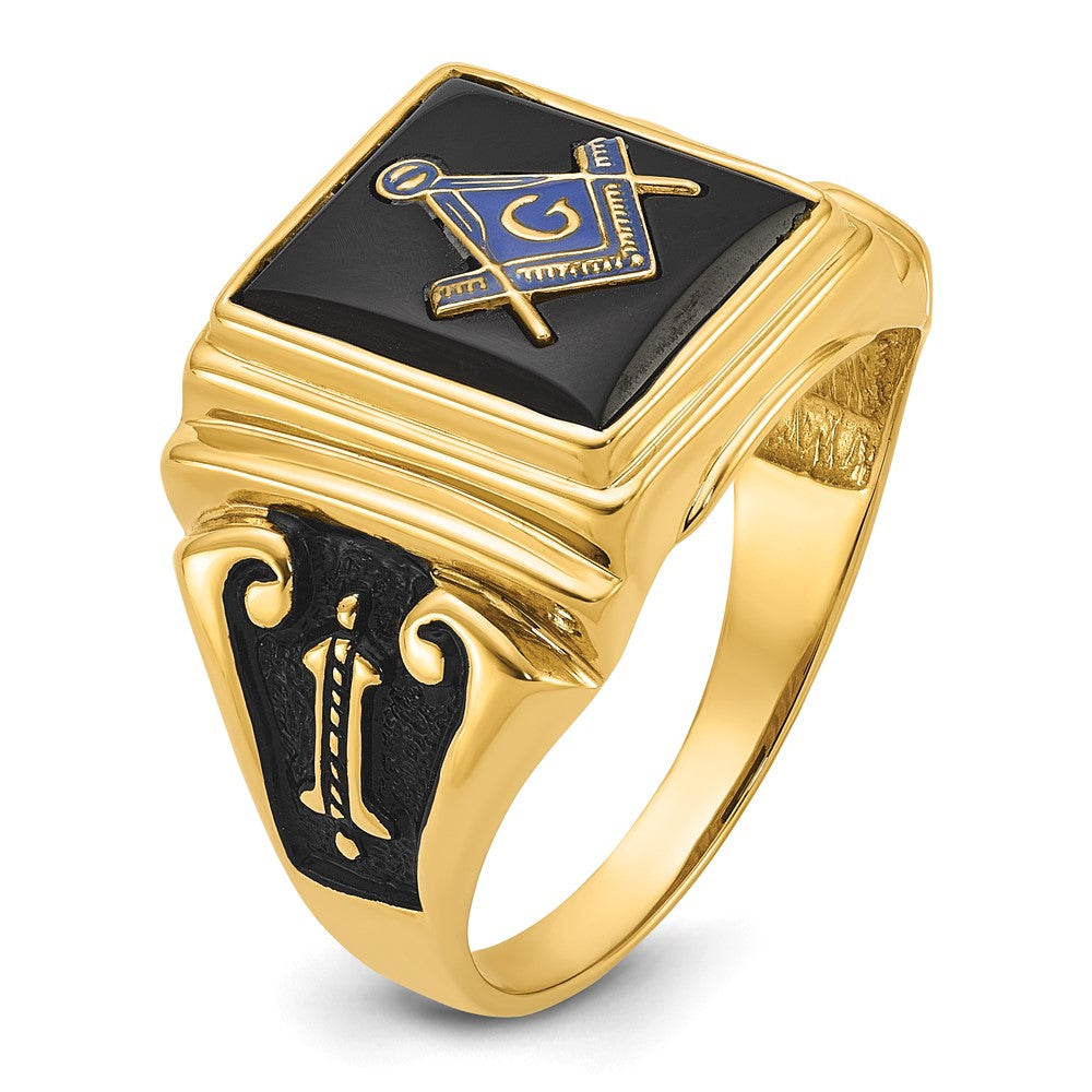 10K Yellow Gold Men'S Polished And Textured Masonic Ring Mounting