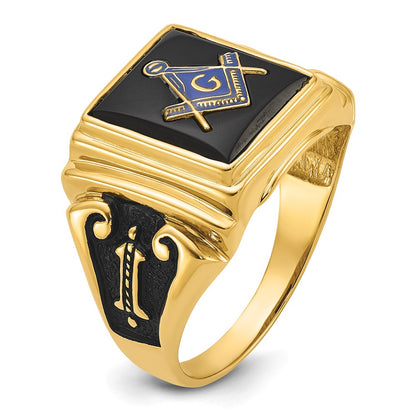 10K Yellow Gold Men'S Polished And Textured Masonic Ring Mounting