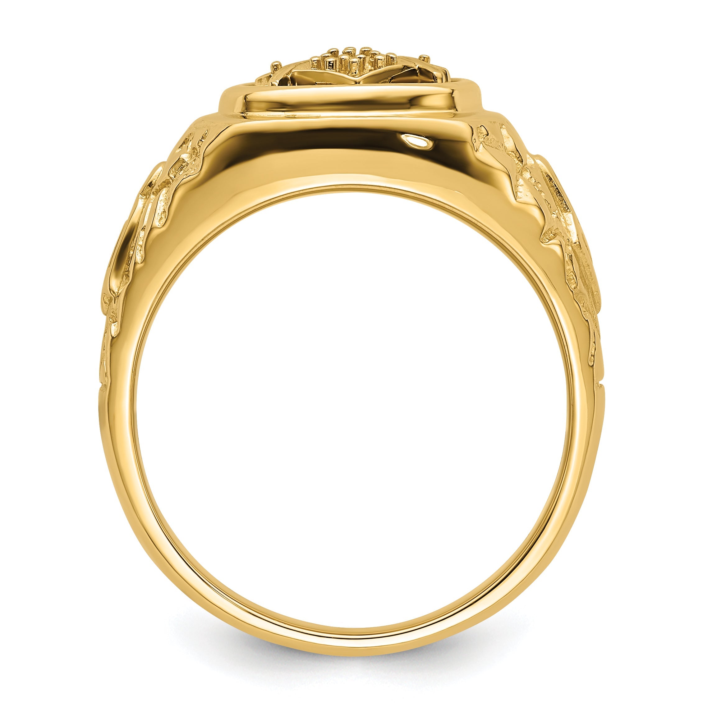 10K Yellow Gold Polished And Nugget Texture Masonic Ring Mounting