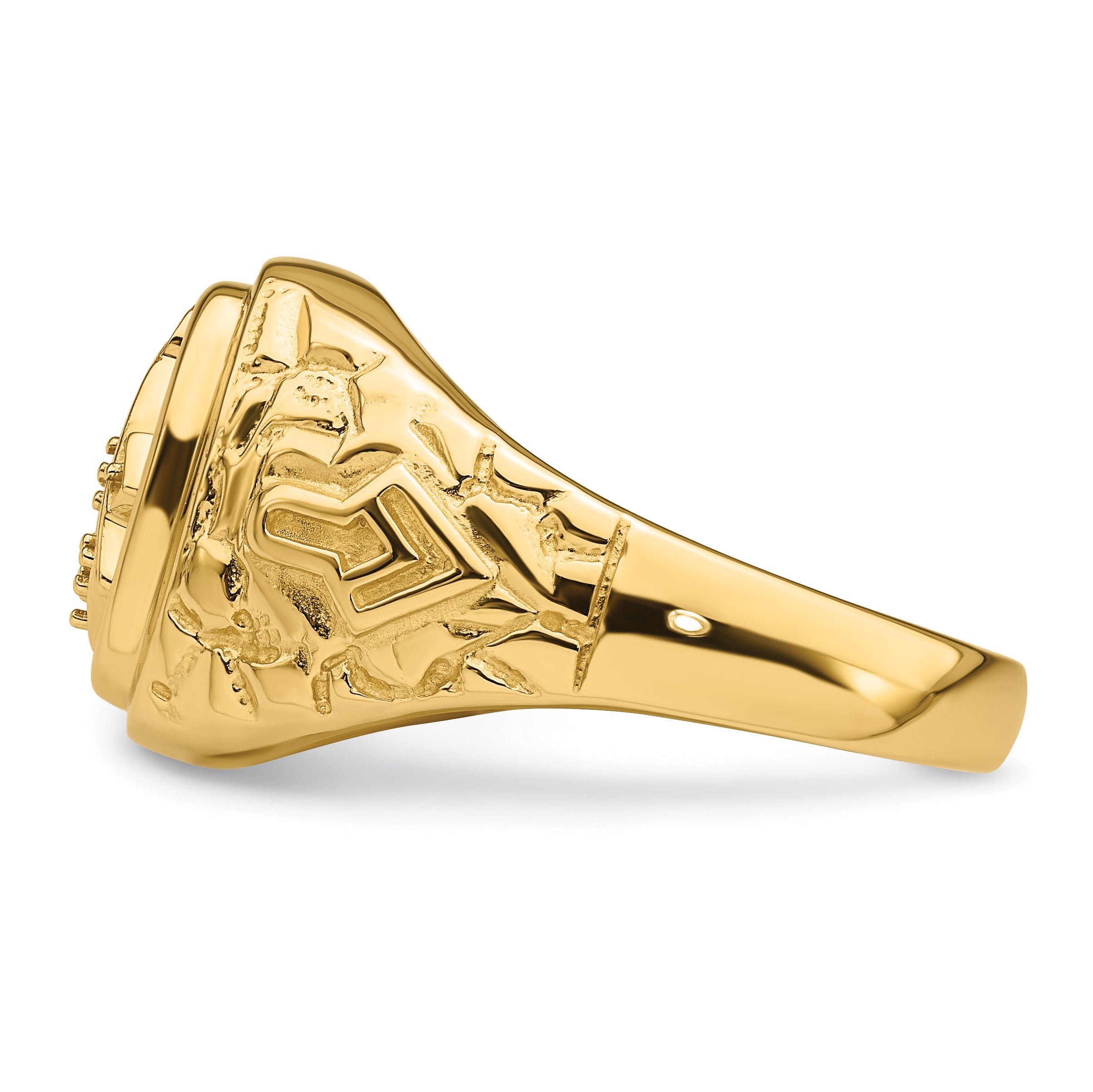 10K Yellow Gold Polished And Nugget Texture Masonic Ring Mounting