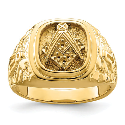 10K Yellow Gold Polished And Nugget Texture Masonic Ring Mounting
