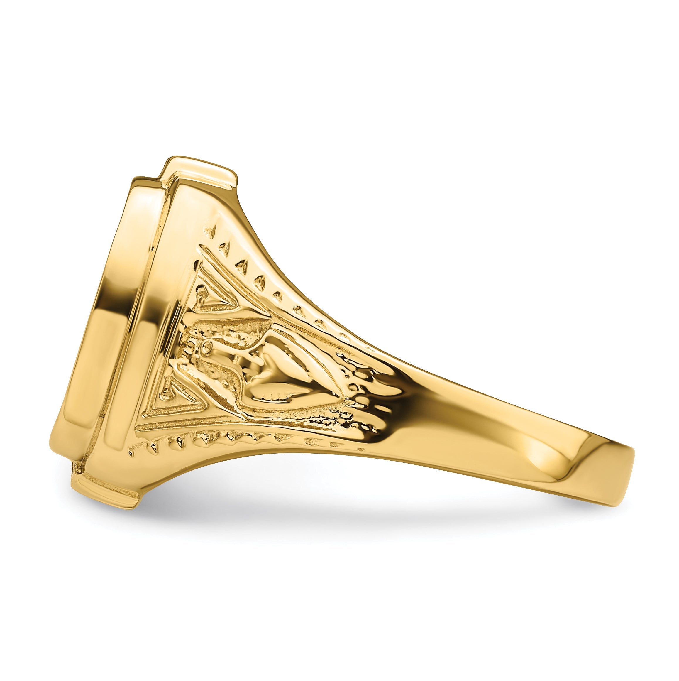 10K Yellow Gold Men'S Polished And Textured Masonic Ring Mounting