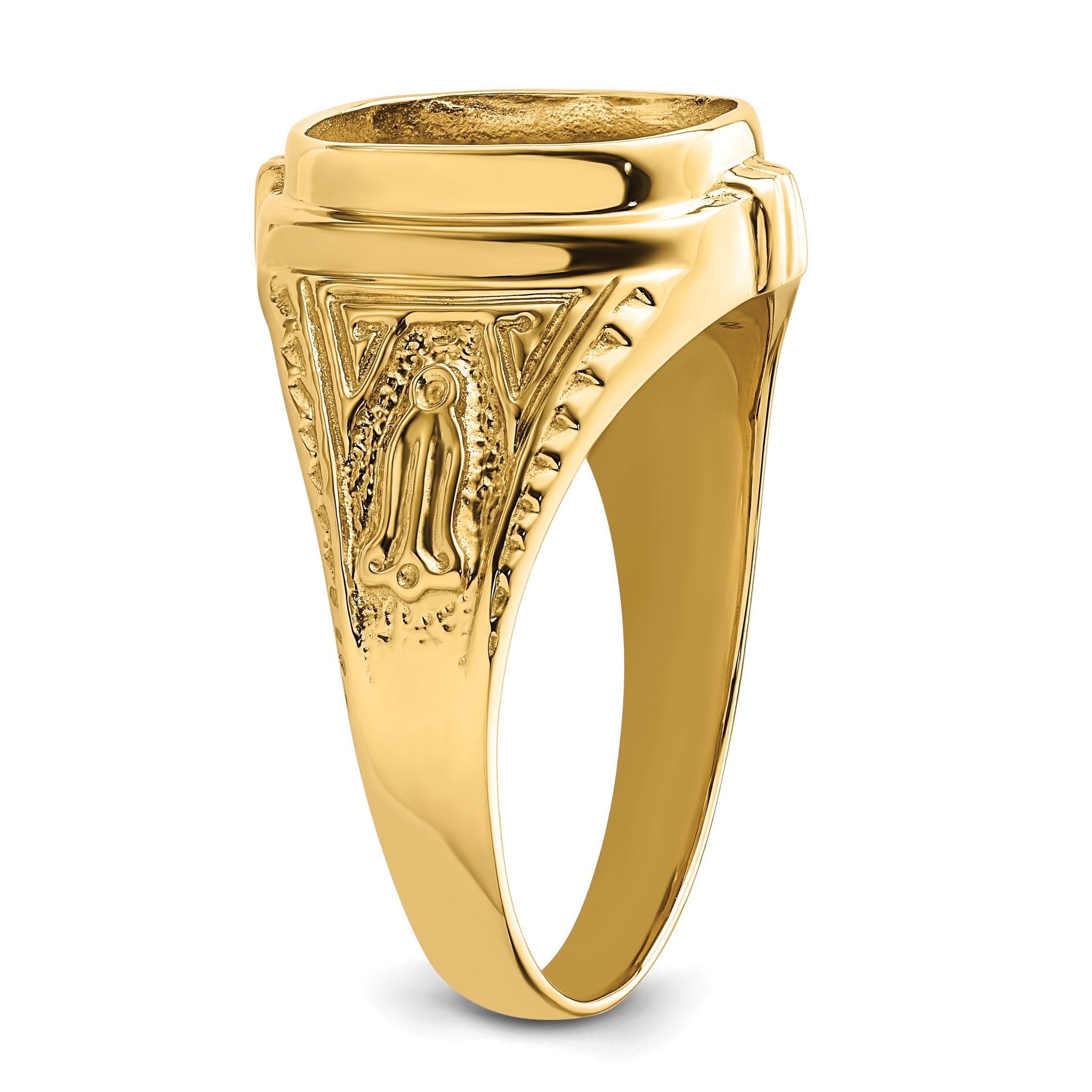 10K Yellow Gold Men'S Polished And Textured Masonic Ring Mounting