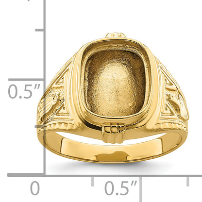 10K Yellow Gold Men'S Polished And Textured Masonic Ring Mounting