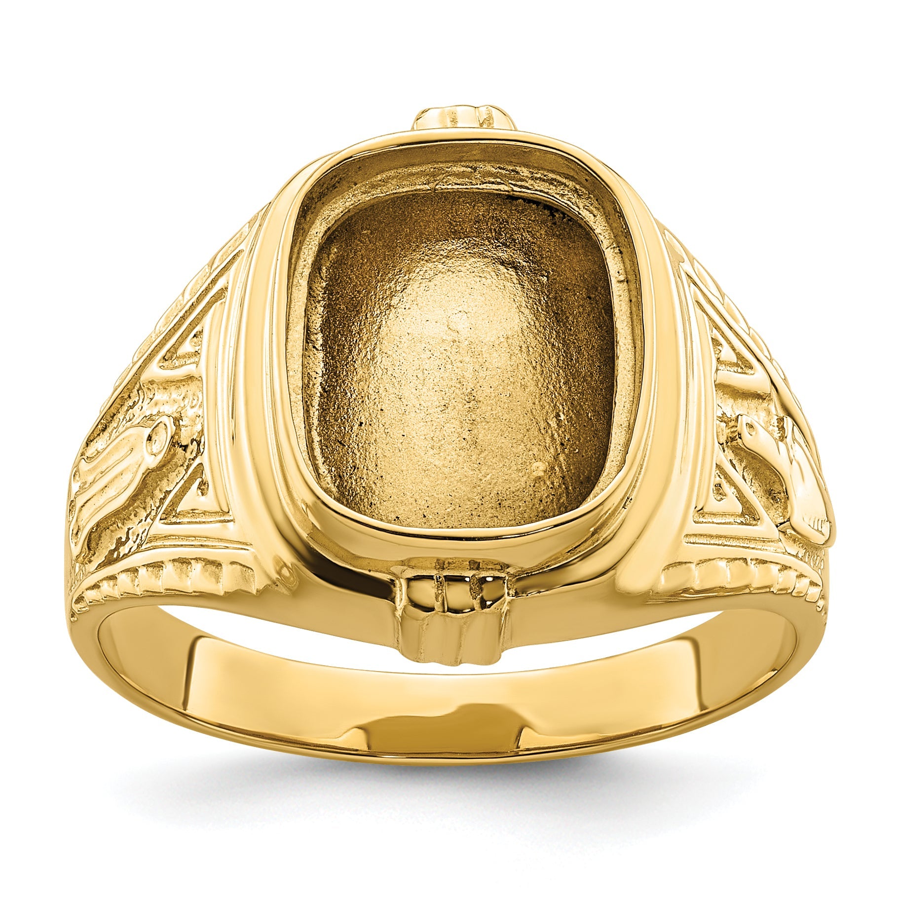 10K Yellow Gold Men'S Polished And Textured Masonic Ring Mounting