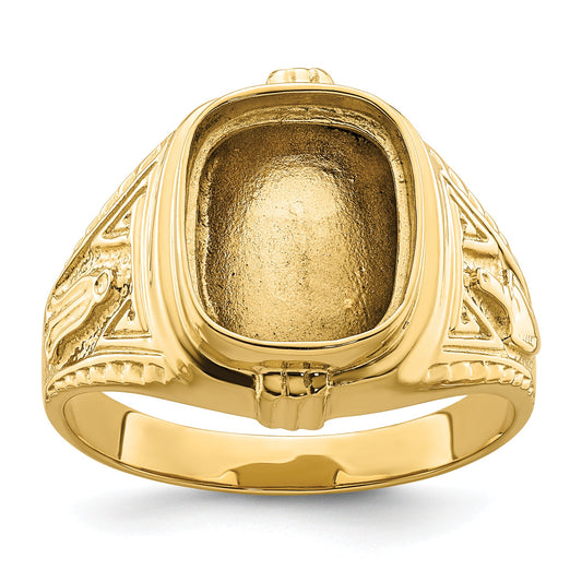 10K Yellow Gold Men'S Polished And Textured Masonic Ring Mounting