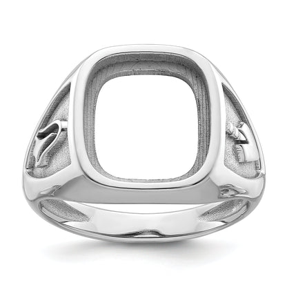 10K White Gold Men'S Polished And Textured Masonic Ring Mounting
