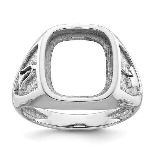 10K White Gold Men'S Polished And Textured Masonic Ring Mounting
