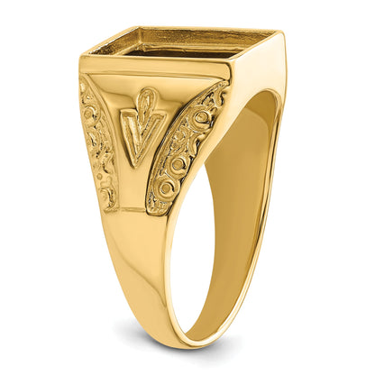 10K Yellow Gold Men'S Polished And Textured Masonic Ring Mounting