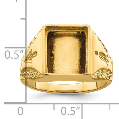 10K Yellow Gold Men'S Polished And Textured Masonic Ring Mounting
