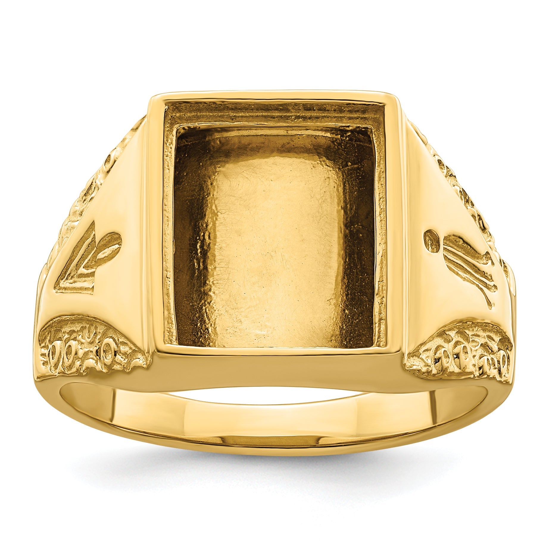 10K Yellow Gold Men'S Polished And Textured Masonic Ring Mounting