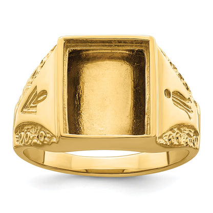 10K Yellow Gold Men'S Polished And Textured Masonic Ring Mounting