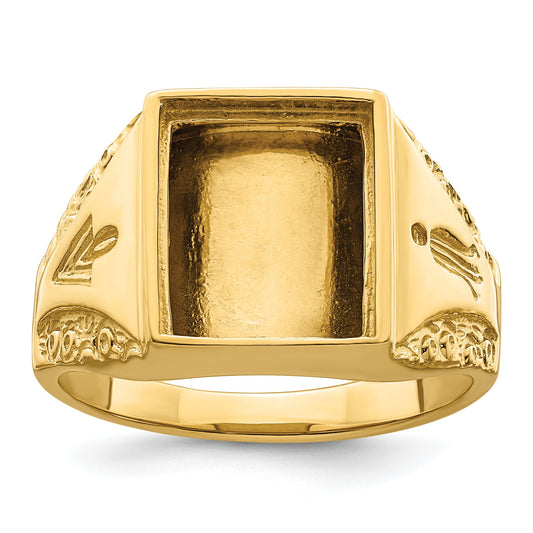 10K Yellow Gold Men'S Polished And Textured Masonic Ring Mounting