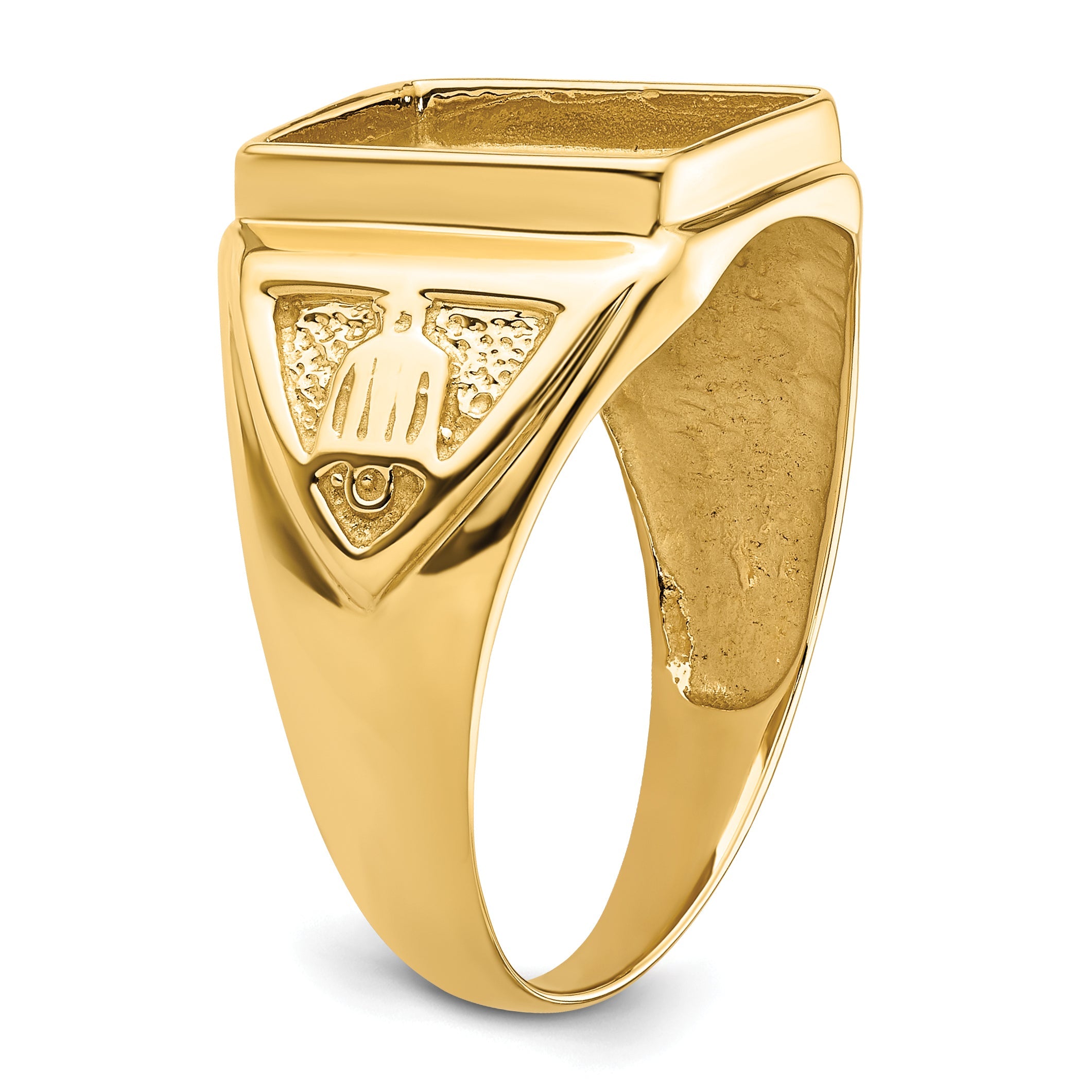 10K Yellow Gold Men'S Polished And Textured Masonic Ring Mounting