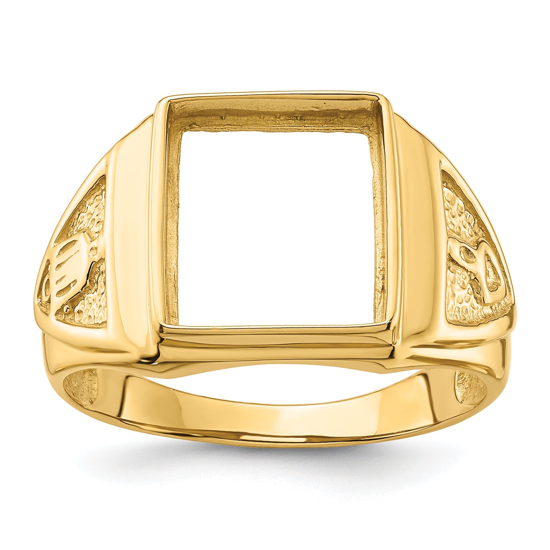 10K Yellow Gold Men'S Polished And Textured Masonic Ring Mounting