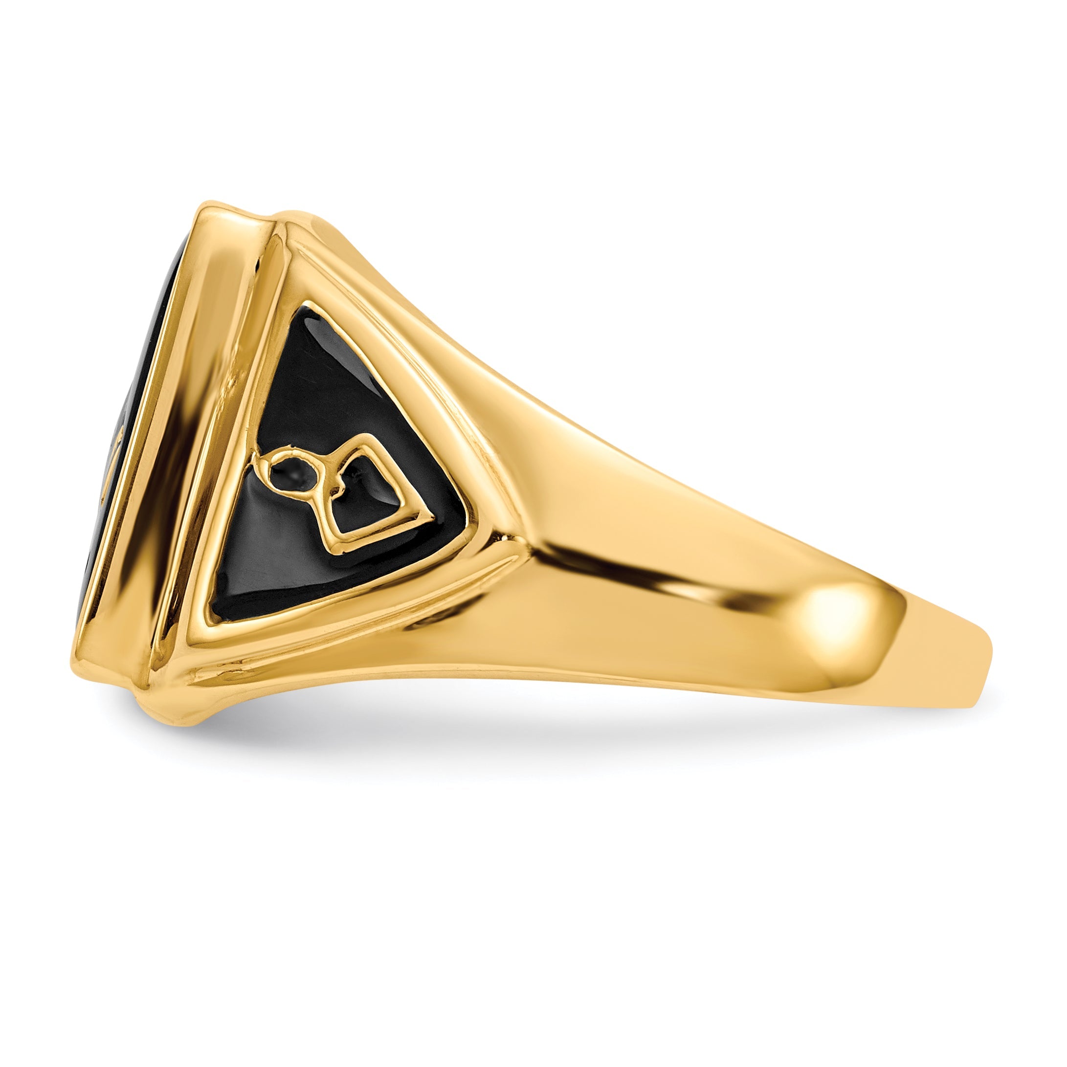 10K Yellow Gold Men'S Polished, Antiqued & Textured Onyx Masonic Ring