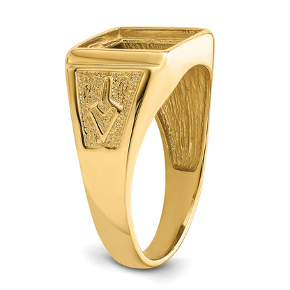 10K Yellow Gold Men'S Polished And Textured Masonic Ring Mounting