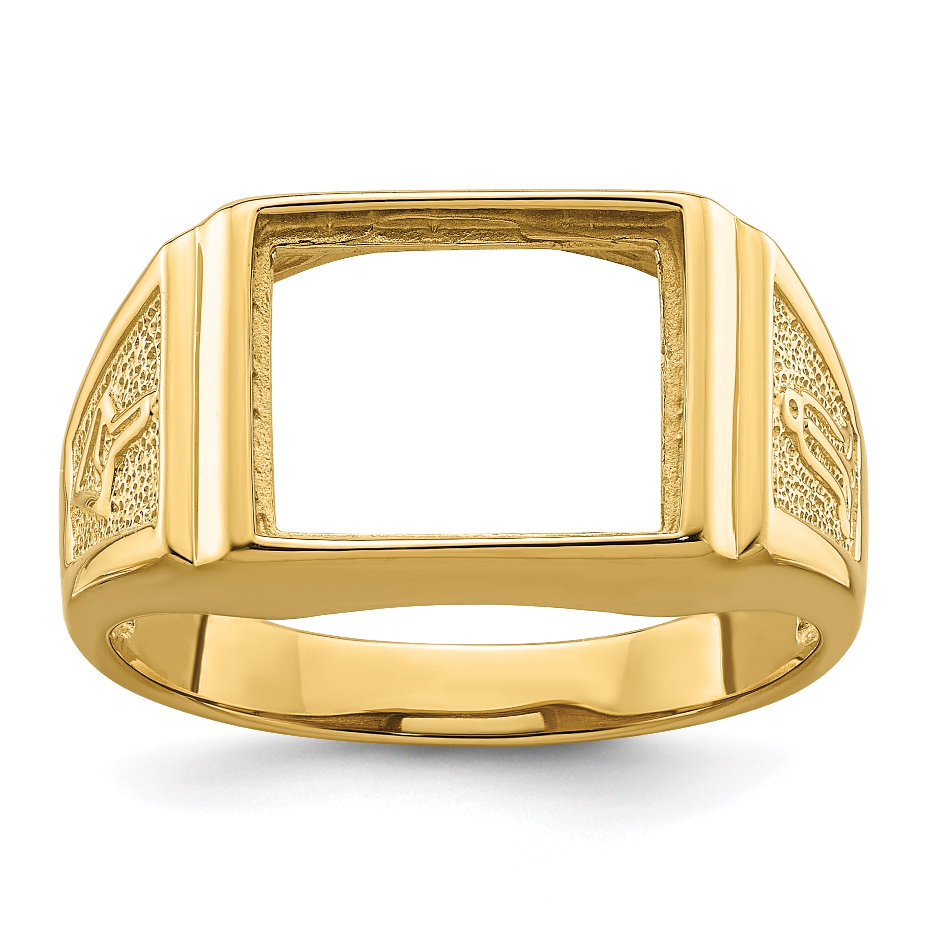 10K Yellow Gold Men'S Polished And Textured Masonic Ring Mounting
